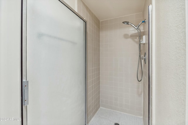 bathroom featuring a shower with shower door