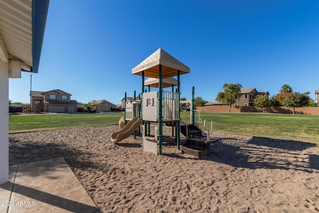 view of play area featuring a yard