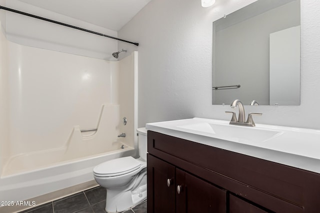 full bath with vanity, tile patterned floors, bathtub / shower combination, and toilet