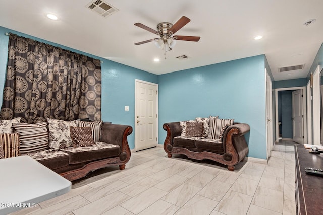 2747 E Wier Ave, Phoenix, AZ 85040 - living area featuring ceiling fan, recessed lighting, and visible vents