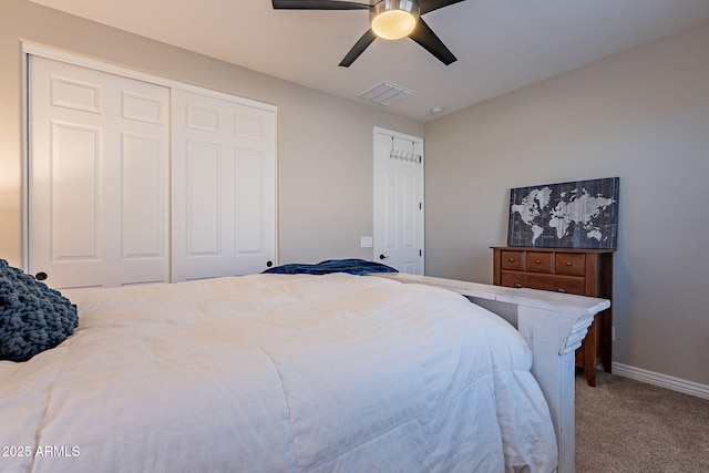 bedroom featuring carpet floors and ceiling fan