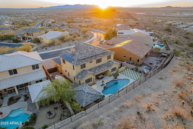 view of aerial view at dusk