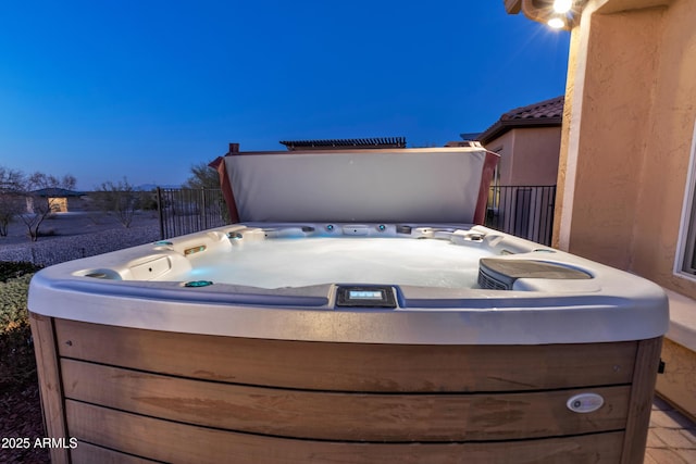 view of patio featuring a hot tub