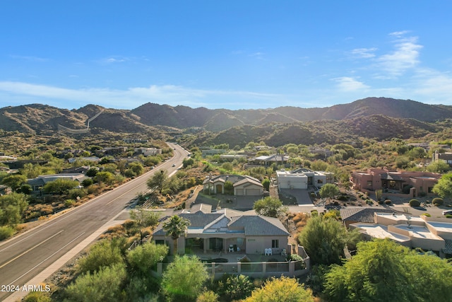 drone / aerial view featuring a mountain view