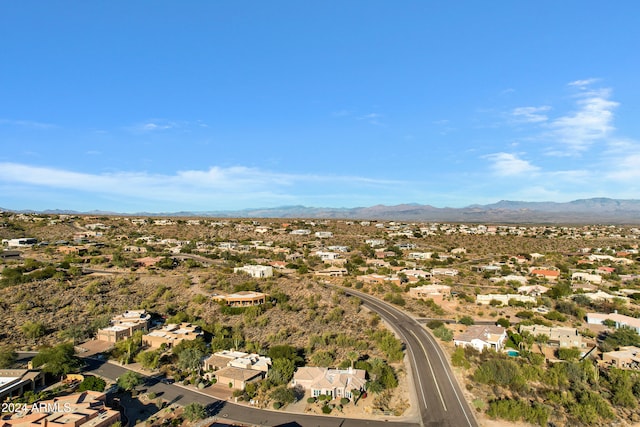 drone / aerial view featuring a mountain view