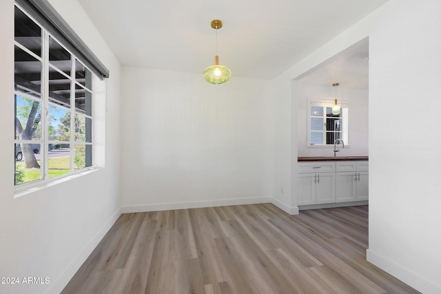 unfurnished dining area featuring light hardwood / wood-style floors and sink