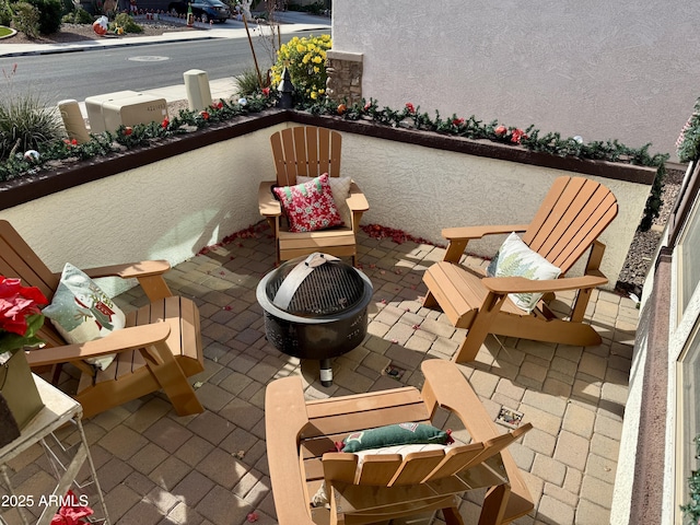 balcony with a fire pit