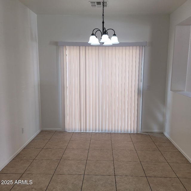 6908 S 8th Dr, Phoenix, AZ 85041 - unfurnished dining area featuring visible vents, baseboards, tile patterned flooring, and a notable chandelier