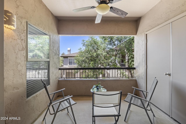 balcony with ceiling fan