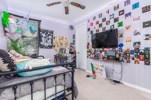 bedroom featuring carpet flooring and ceiling fan