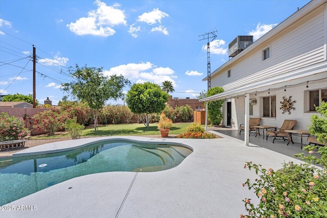 8545 E Heatherbrae Dr, Scottsdale, AZ 85251 - view of pool featuring a patio, a fenced backyard, and central air condition unit