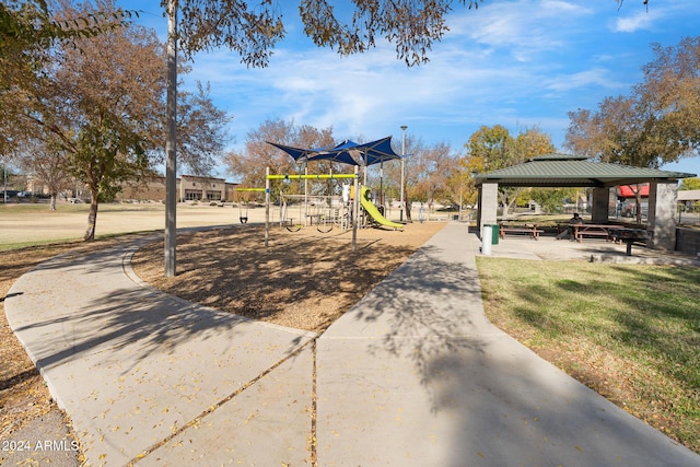 view of jungle gym with a gazebo