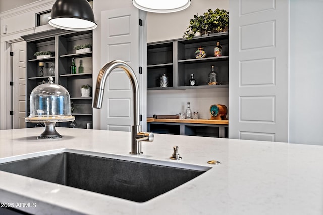 306 W Culver St, Phoenix, AZ 85003 - kitchen view of a sink, open shelves, and light stone counters