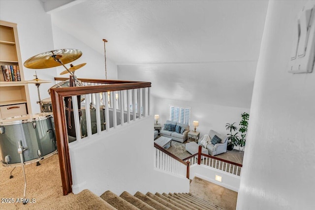 4402 E Barwick Dr, Cave Creek, AZ 85331 - stairs with carpet, lofted ceiling, and built in features