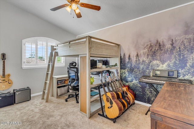 4402 E Barwick Dr, Cave Creek, AZ 85331 - bedroom featuring carpet floors, vaulted ceiling, a desk, and ceiling fan