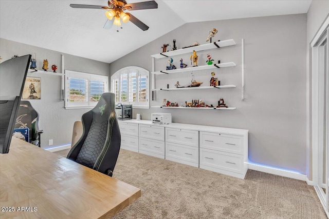 4402 E Barwick Dr, Cave Creek, AZ 85331 - office featuring vaulted ceiling, ceiling fan, and carpet floors