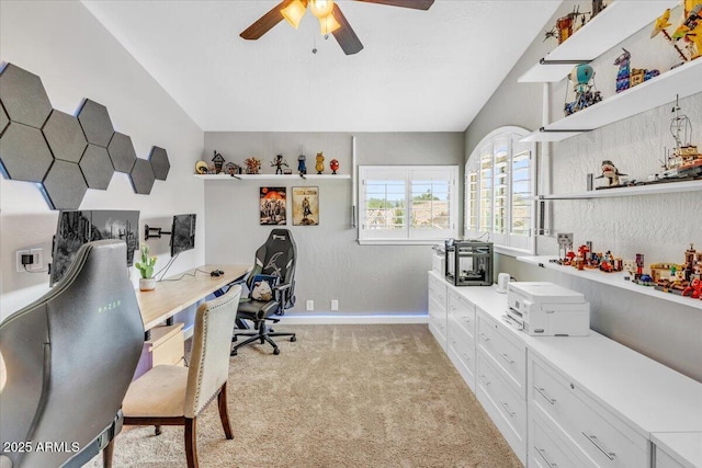 4402 E Barwick Dr, Cave Creek, AZ 85331 - home office with light colored carpet, ceiling fan, and vaulted ceiling