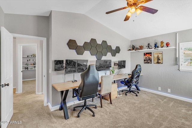 4402 E Barwick Dr, Cave Creek, AZ 85331 - home office with carpet, lofted ceiling, and ceiling fan