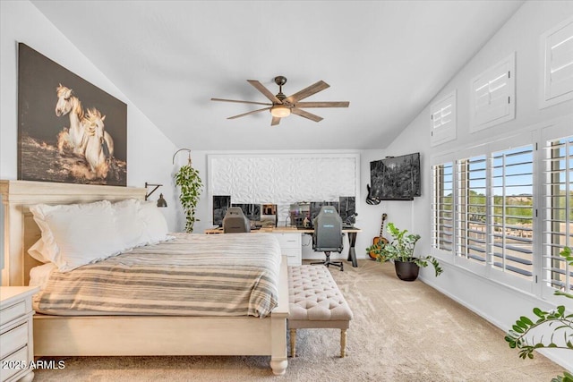 4402 E Barwick Dr, Cave Creek, AZ 85331 - carpeted bedroom with lofted ceiling, an office area, and a ceiling fan