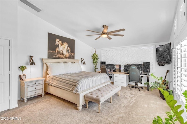 4402 E Barwick Dr, Cave Creek, AZ 85331 - bedroom with lofted ceiling, light colored carpet, an office area, and a ceiling fan