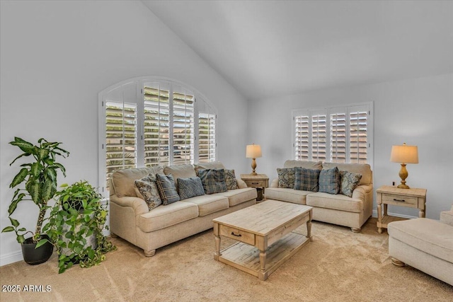 4402 E Barwick Dr, Cave Creek, AZ 85331 - living area featuring light carpet and high vaulted ceiling