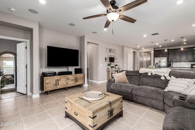19920 W Monterosa St, Litchfield Park, AZ 85340 - living room with baseboards, tile patterned flooring, visible vents, and recessed lighting