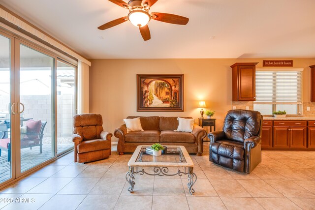 20742 E Mockingbird Dr, Queen Creek, AZ 85142 - living area with ceiling fan and light tile patterned floors