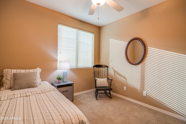 20742 E Mockingbird Dr, Queen Creek, AZ 85142 - bedroom with baseboards, light colored carpet, and ceiling fan