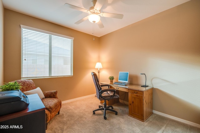 20742 E Mockingbird Dr, Queen Creek, AZ 85142 - office featuring ceiling fan, baseboards, and light colored carpet