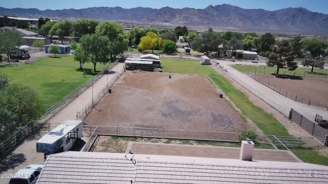 aerial view with a mountain view and a rural view