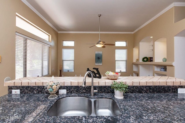 kitchen featuring crown molding, sink, and plenty of natural light