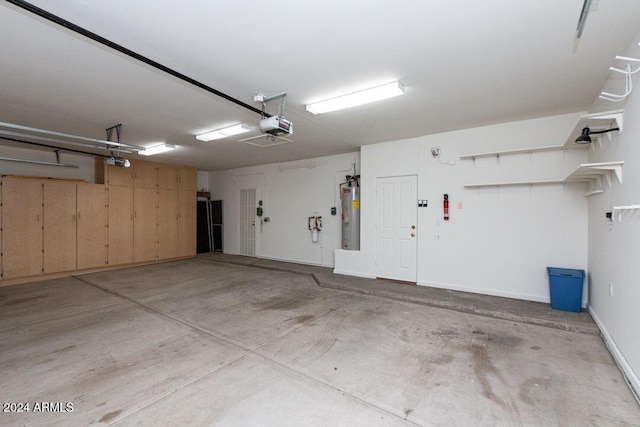 garage featuring a garage door opener and gas water heater