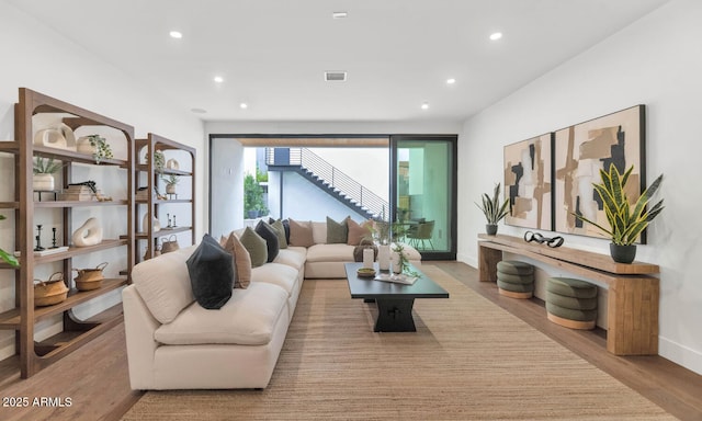 living room with light wood-type flooring