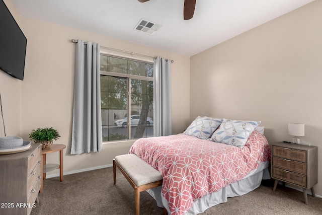 bedroom featuring ceiling fan and carpet floors