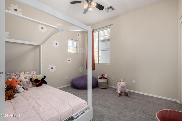 bedroom featuring ceiling fan and carpet flooring