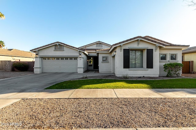 single story home with a garage