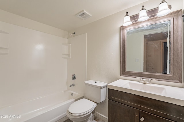 full bathroom with toilet, vanity, and bathtub / shower combination