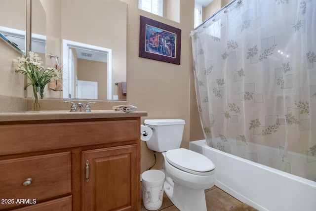 6133 W Fetlock Ter, Phoenix, AZ 85083 - bathroom featuring toilet, shower / bath combination with curtain, tile patterned flooring, and vanity