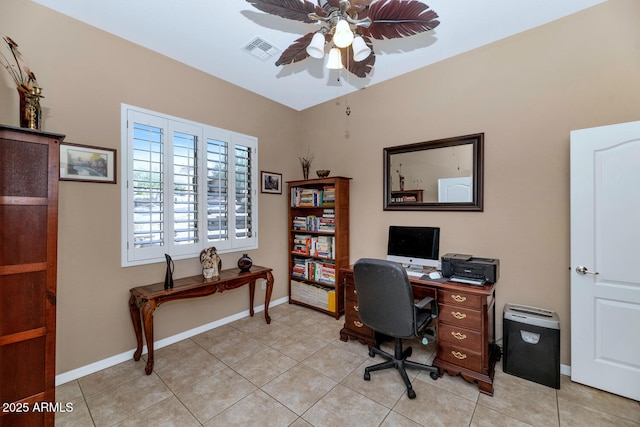 6133 W Fetlock Ter, Phoenix, AZ 85083 - home office with ceiling fan, light tile patterned floors, and baseboards