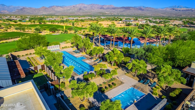 17756 E Silver Sage Ln, Rio Verde, AZ 85263 - aerial view of a pool area, mountains, and a golf course