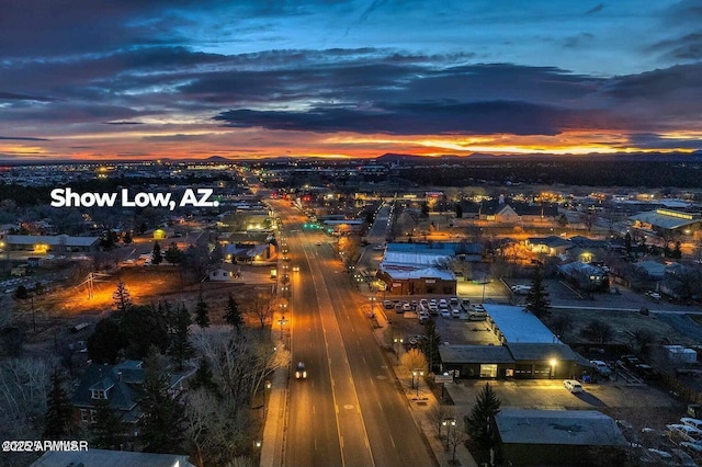 view of aerial view at dusk