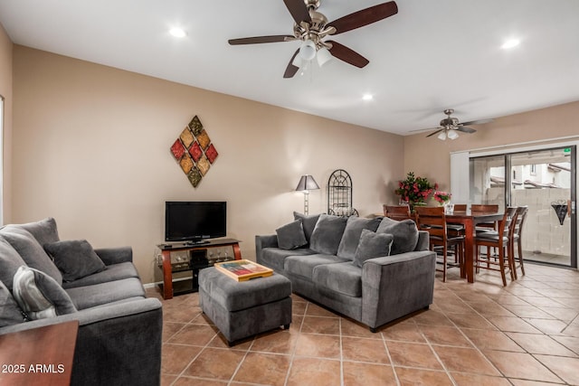 2941 N Oregon St Unit 12, Chandler, AZ 85225 - living room with ceiling fan, recessed lighting, and light tile patterned floors