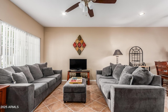 2941 N Oregon St Unit 12, Chandler, AZ 85225 - living area featuring ceiling fan, recessed lighting, and light tile patterned floors