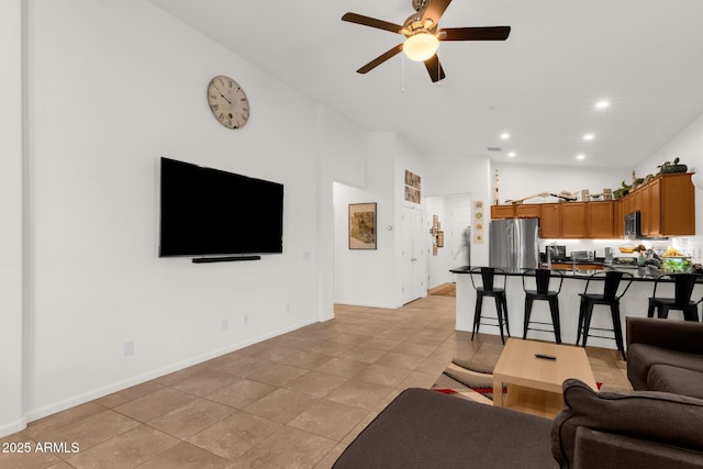 1725 E Chanute Pass, Phoenix, AZ 85040 - living area featuring ceiling fan, recessed lighting, light tile patterned flooring, and baseboards