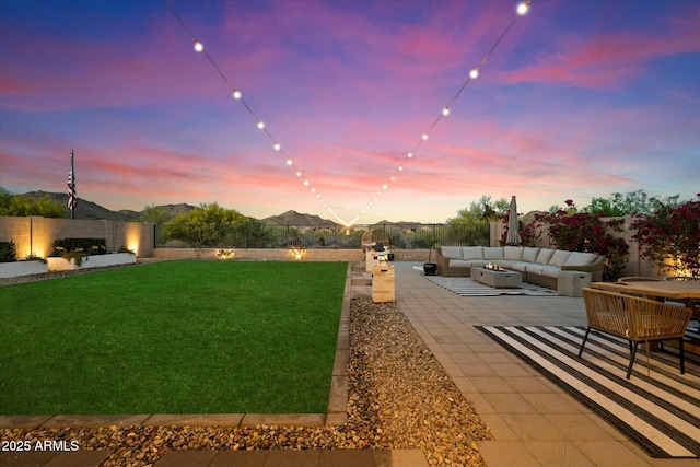 27203 N 78th Ln, Peoria, AZ 85383 - view of yard with an outdoor living space with a fire pit, a fenced backyard, and a patio