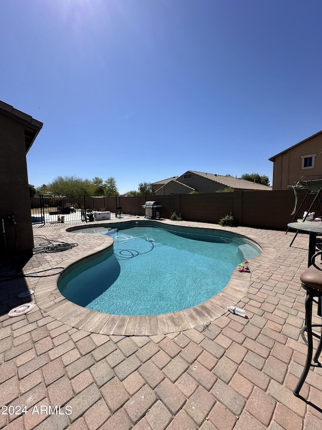 view of swimming pool with a patio area