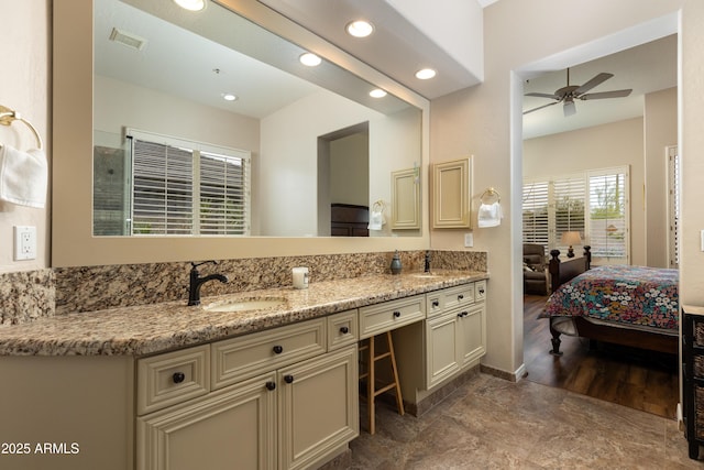 bathroom with vanity and ceiling fan