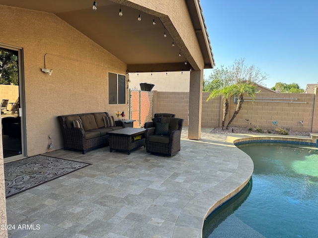 view of patio featuring a fenced in pool