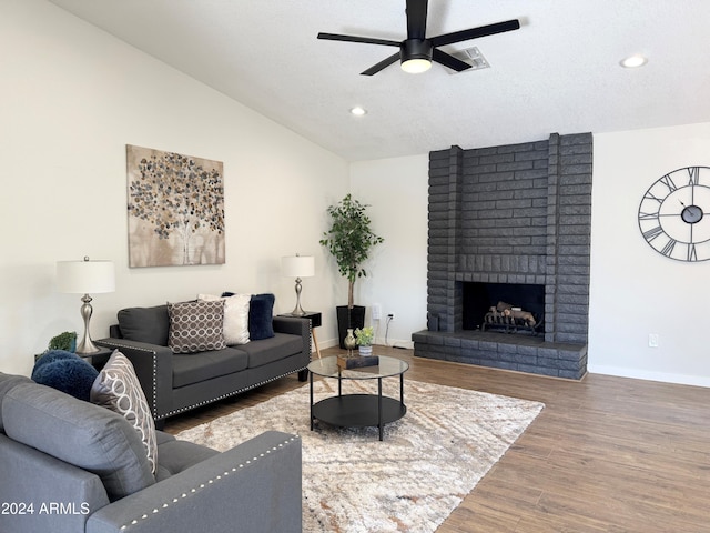 4442 E Aire Libre Ave, Phoenix, AZ 85032 - living area featuring ceiling fan, lofted ceiling, wood finished floors, recessed lighting, and baseboards