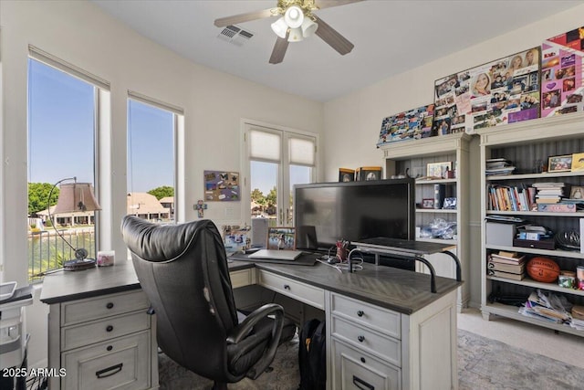 2135 E Clipper Ln, Gilbert, AZ 85234 - office featuring ceiling fan and light carpet